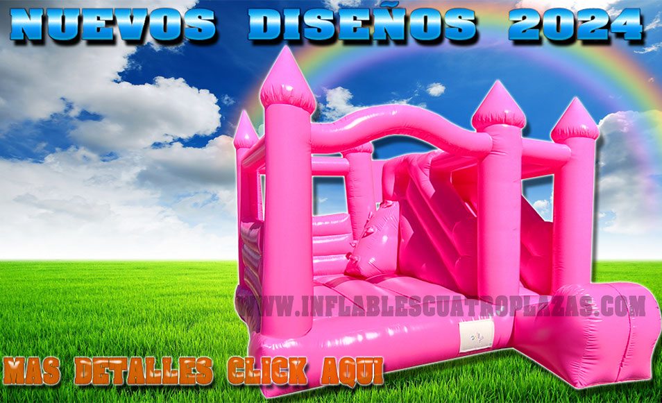 castillo inflable color rosado