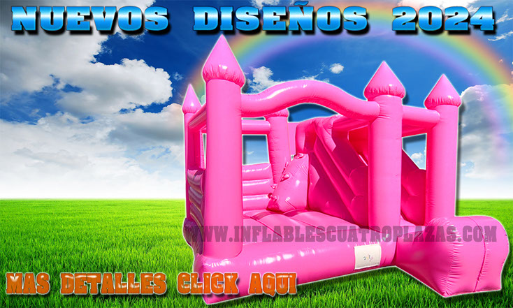 castillo inflable color rosado