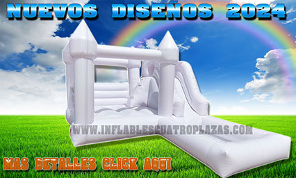 castillo inflable blanco con pileta y rampa